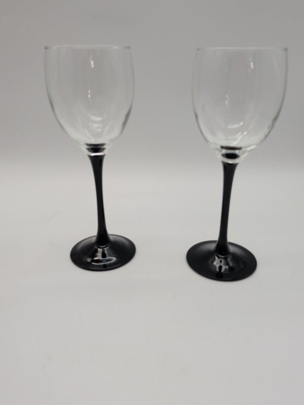 2 Vtg Domino White Wine Glasses Black Stem 7.75"